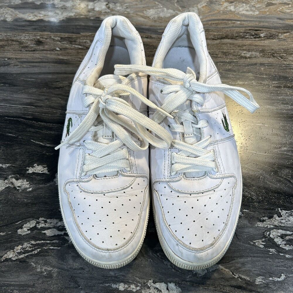 Lacoste Mens Shoes White Classic 10 Logo Lace Up Sneakers Tennis Embroidered